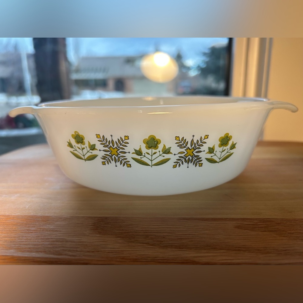 🌿🌼Vintage Fire-King Meadow Green 1Qt Casserole Dish 60s-70s EUC🌿No Lid